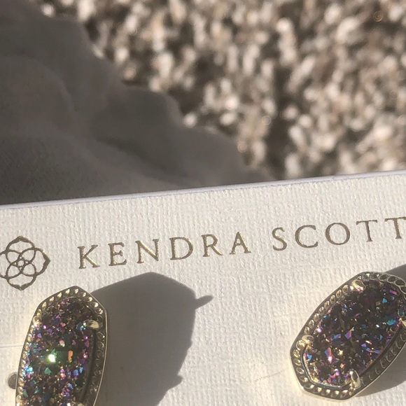 NWT Kendra Scott RARE & Retired Ellie Earrings Multi Colored Drusy Yellow Gold! - Picture 12 of 17